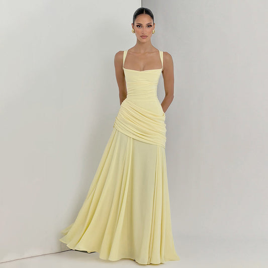 Elegant Graceful Sexy Dress Low Cut Sling Dress Solid Color Waist Tight Backless Fishtail Dress Maxi Dress for Women