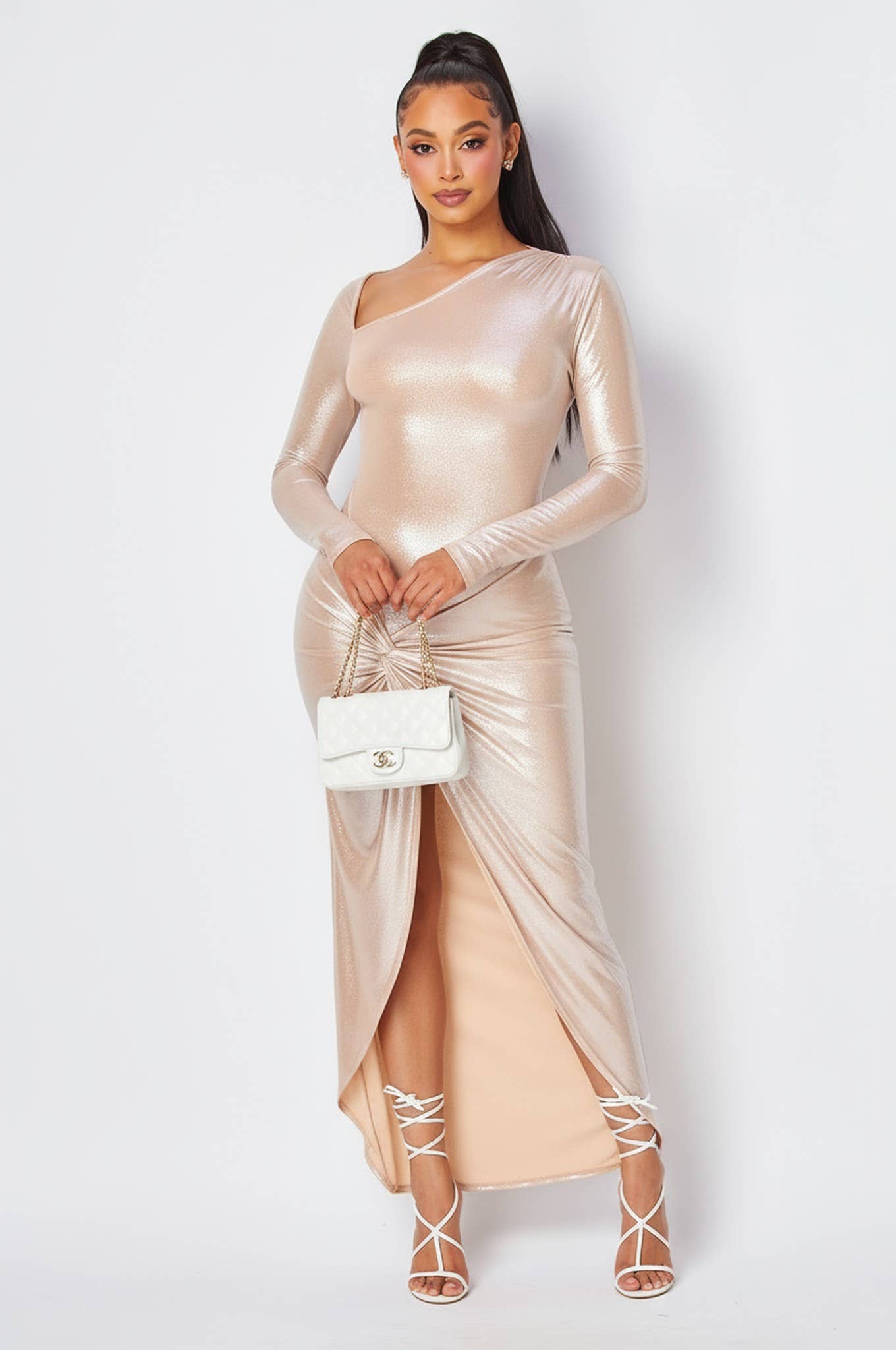 TWIST KNOT FRONT SILKY DRESS