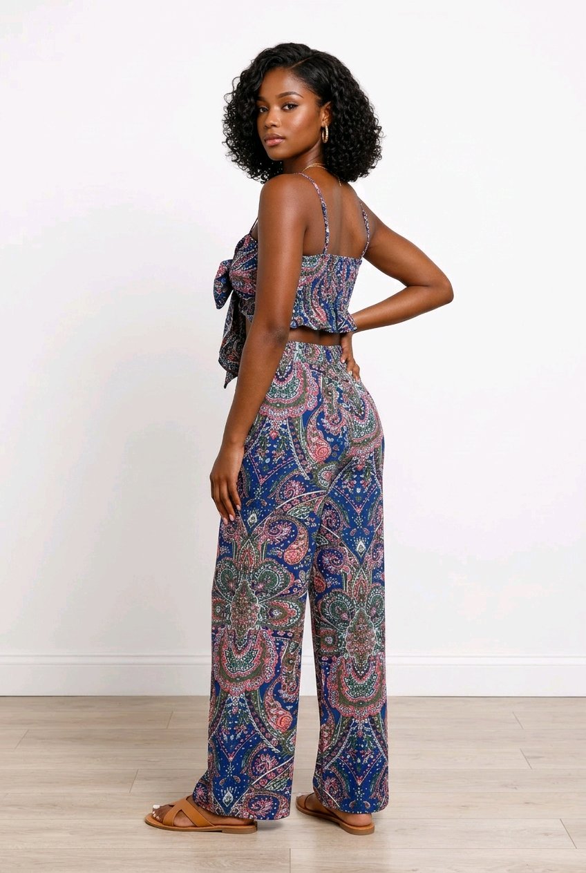 Printed Cami and Wide Leg Pants Set