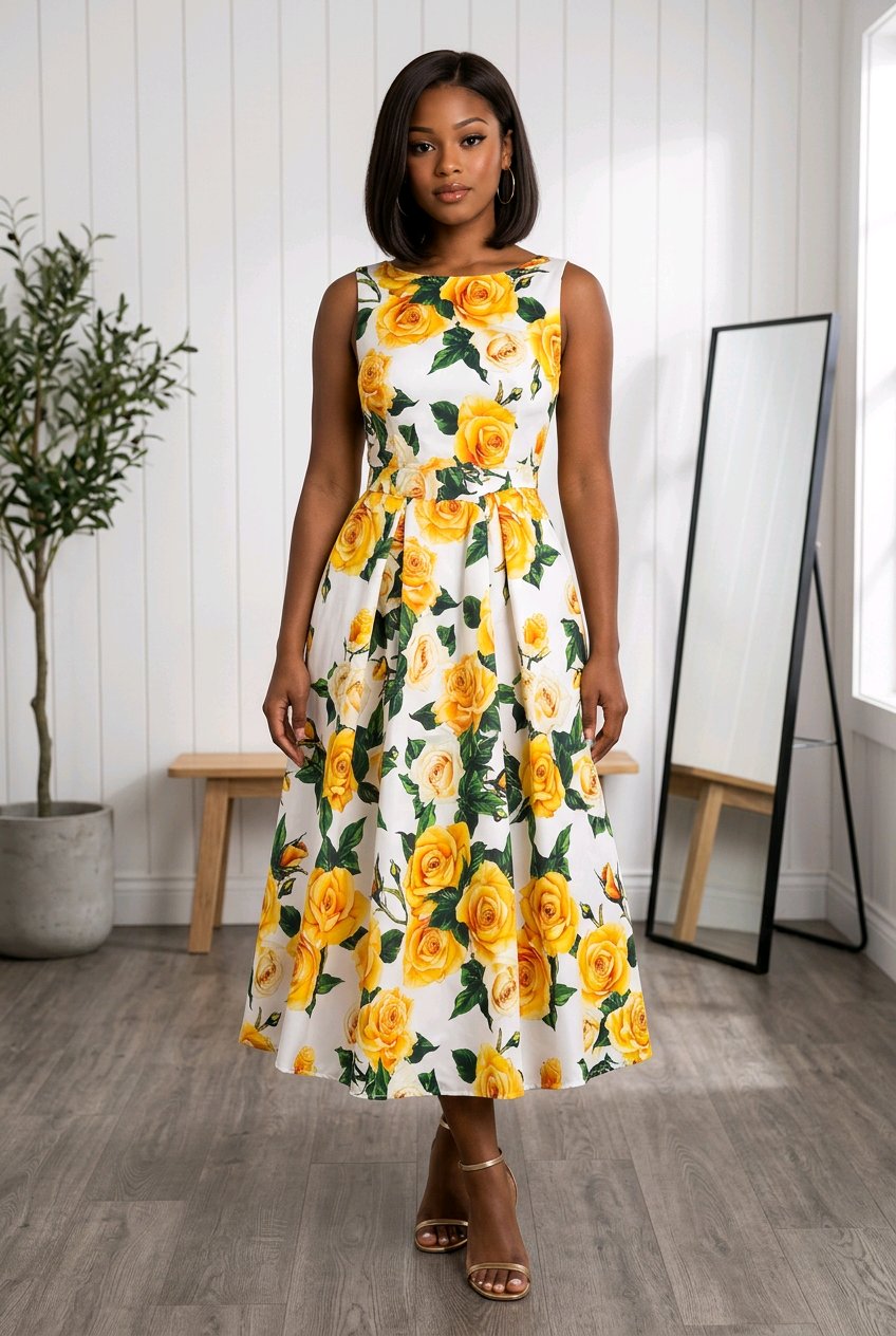 Floral Print Sleeveless Midi Dress