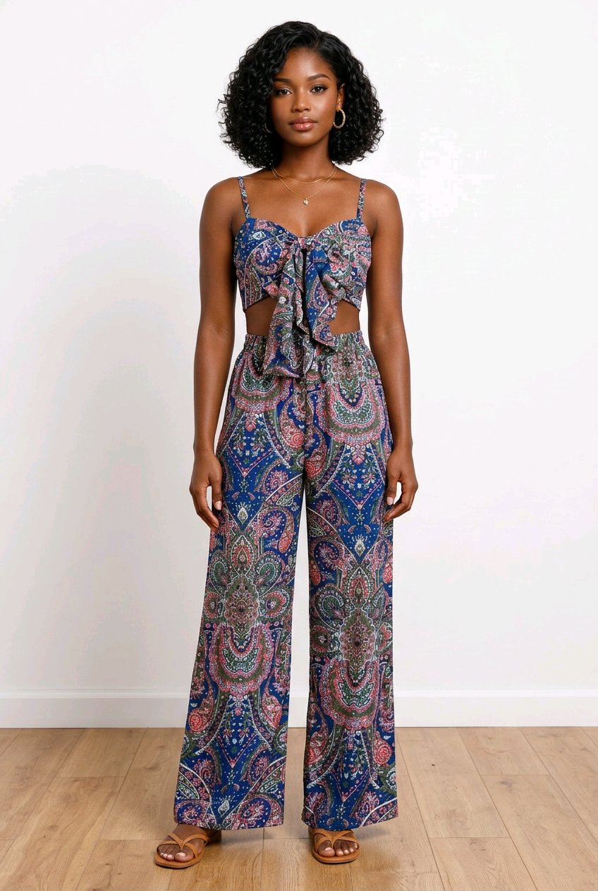 Printed Cami and Wide Leg Pants Set