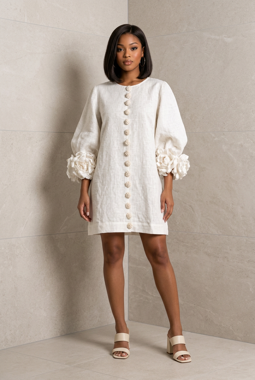 3D Floral 3/4 Sleeve Mini Dress